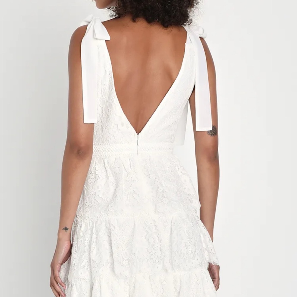 Lulu's White Lace Tiered Tie-Strap Mini Dress - Picture 2 of 7